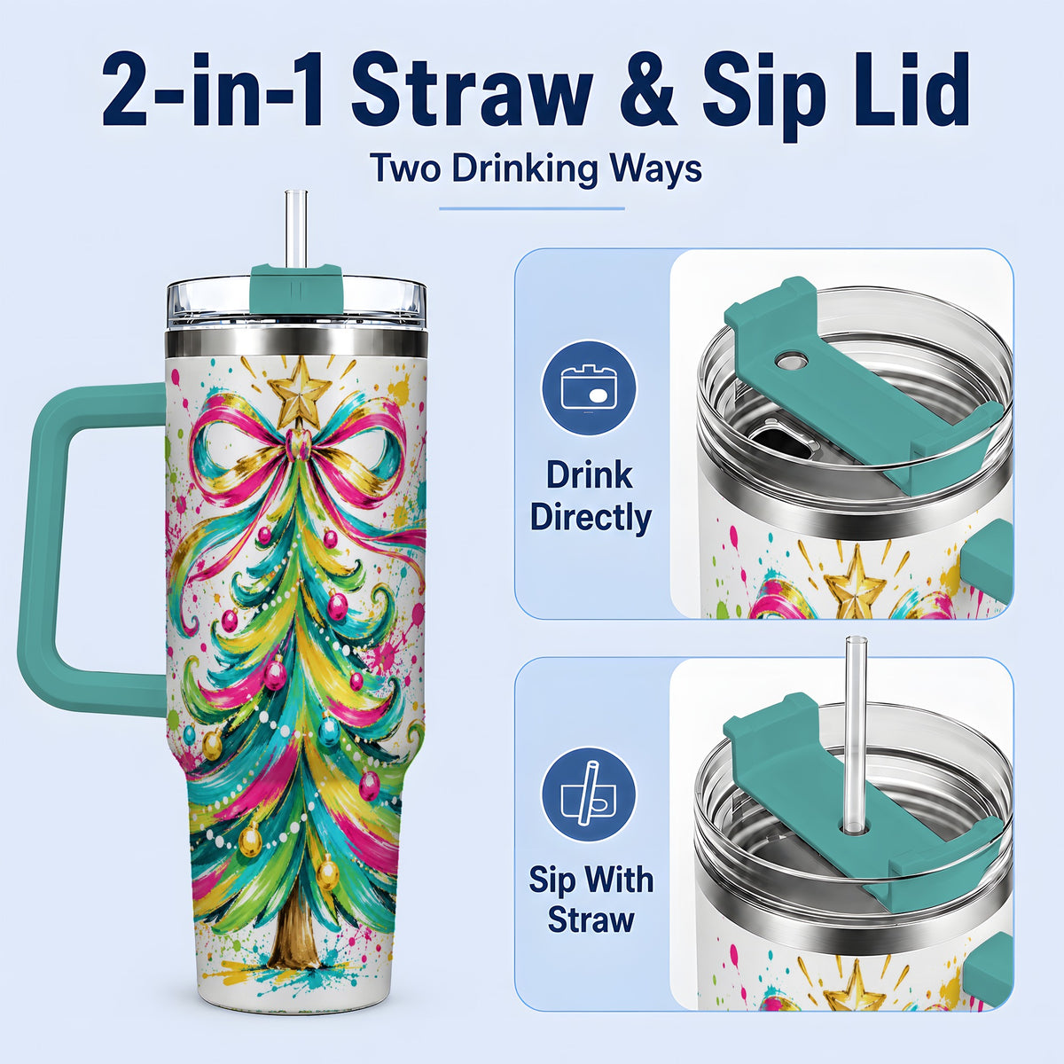 #pl[40oz|Green] Colorful Christmas Tree 40oz Tumbler, Bright Paint Splash Artwork