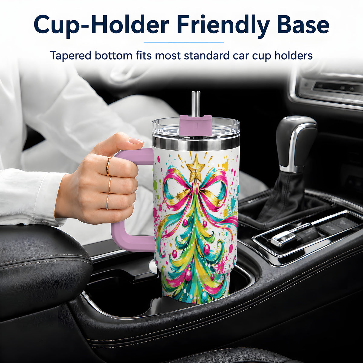 #pl[40oz|Pink] Colorful Christmas Tree 40oz Tumbler, Bright Paint Splash Artwork