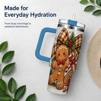 #pl[40oz|Blue] Gingerbread Christmas 40oz Tumbler, Cookie House Holiday Artwork