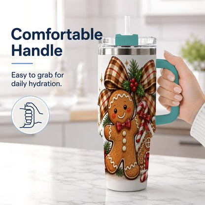 #pl[40oz|Green] Gingerbread Christmas 40oz Tumbler, Cookie House Holiday Artwork