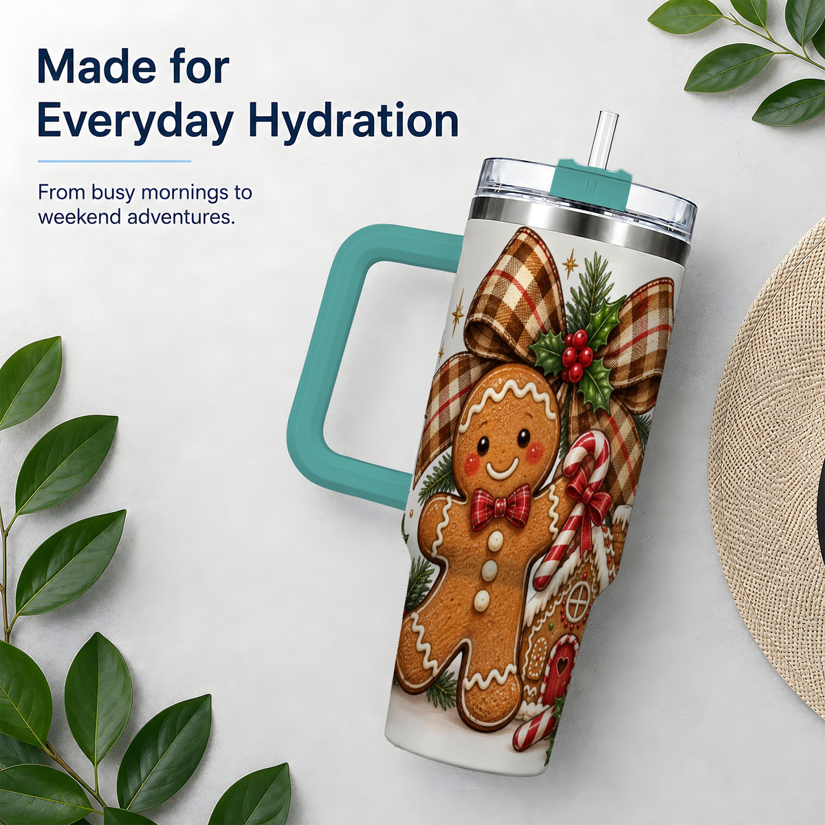 #pl[40oz|Green] Gingerbread Christmas 40oz Tumbler, Cookie House Holiday Artwork
