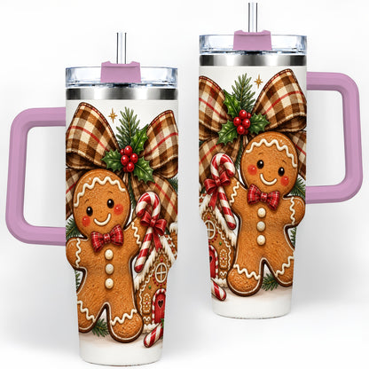 #pl[40oz|Pink] Gingerbread Christmas 40oz Tumbler, Cookie House Holiday Artwork