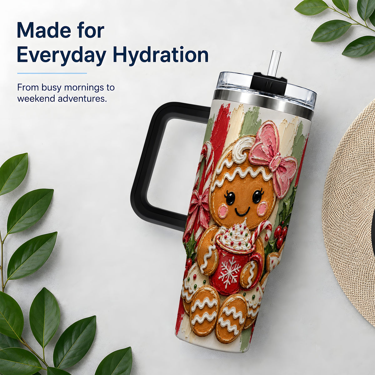 #pl[40oz|Black] Gingerbread Girl 40oz Tumbler, Christmas Cocoa Holiday Artwork