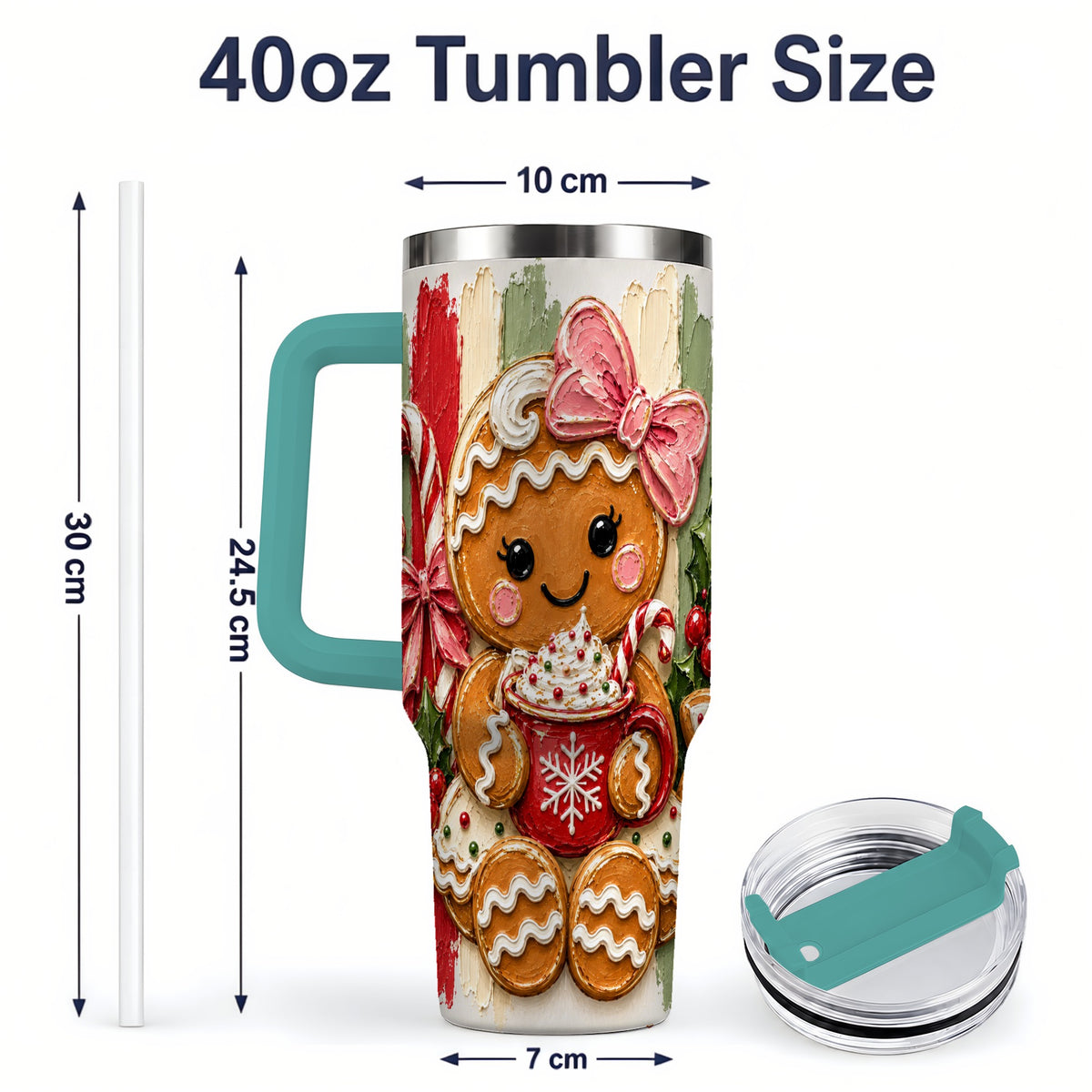 #pl[40oz|Green] Gingerbread Girl 40oz Tumbler, Christmas Cocoa Holiday Artwork