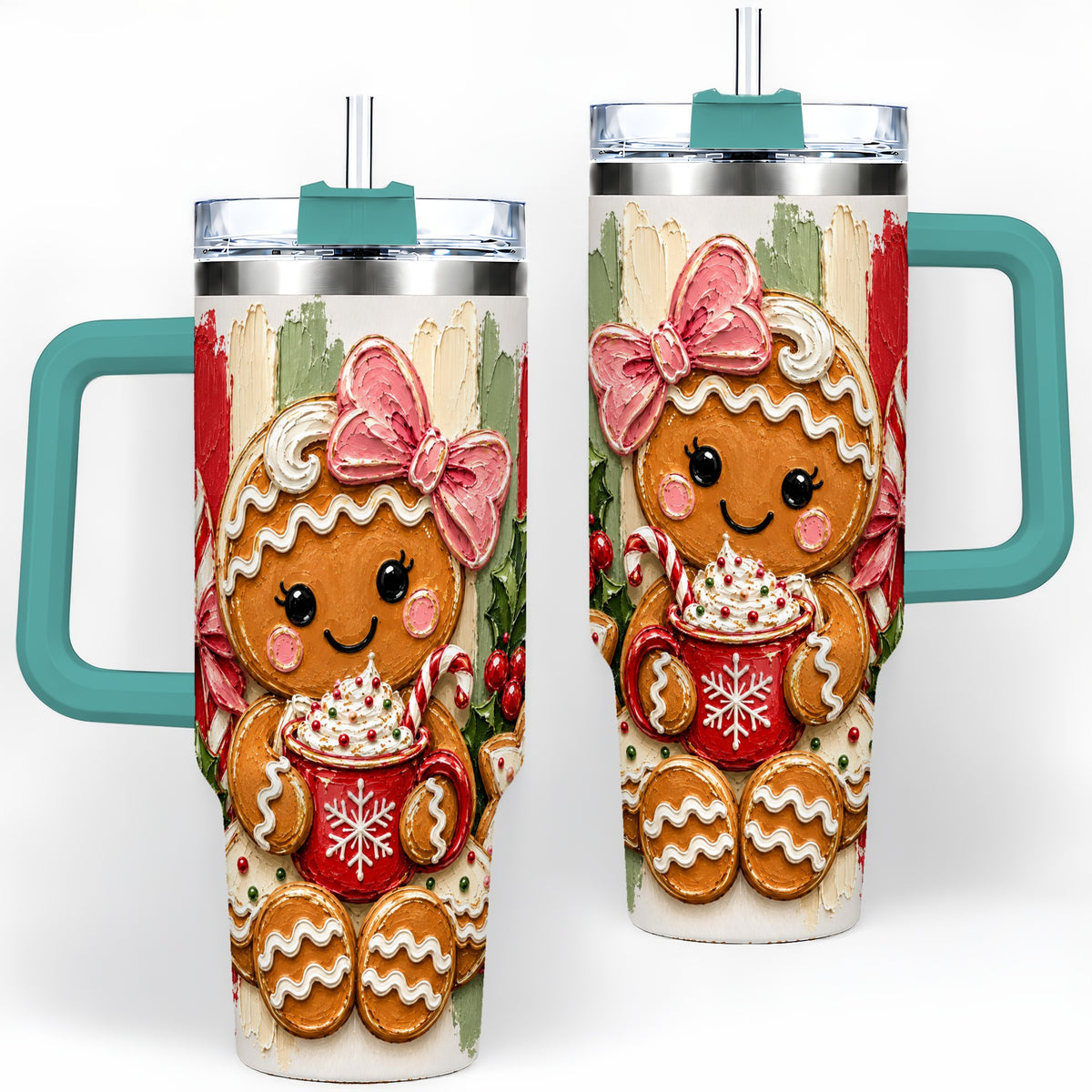 #pl[40oz|Green] Gingerbread Girl 40oz Tumbler, Christmas Cocoa Holiday Artwork