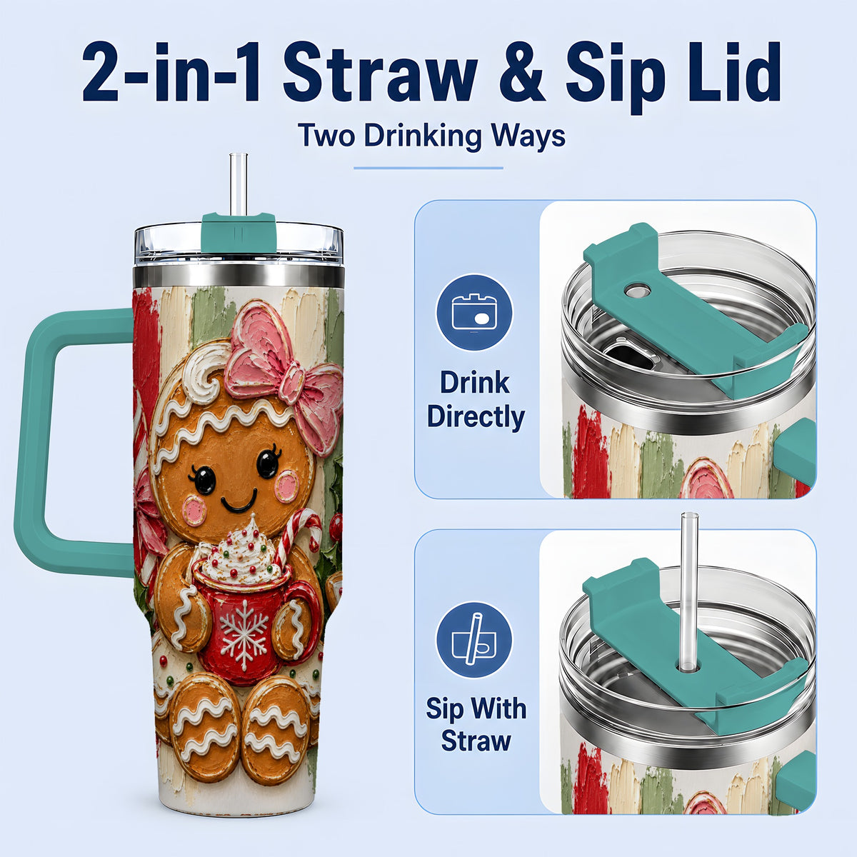 #pl[40oz|Green] Gingerbread Girl 40oz Tumbler, Christmas Cocoa Holiday Artwork