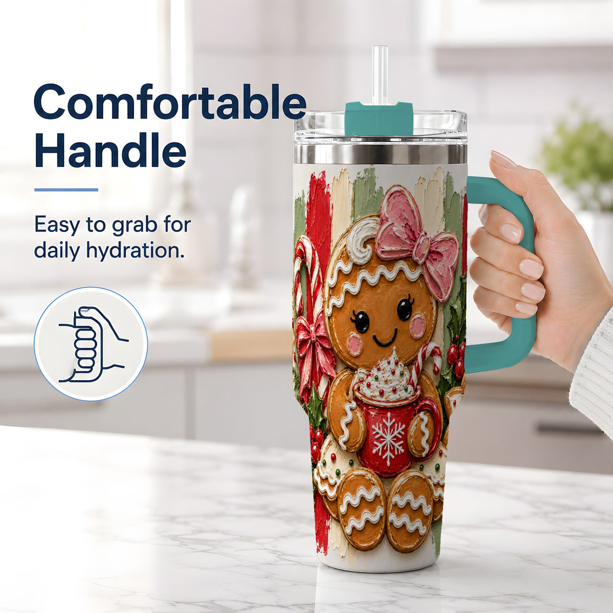 #pl[40oz|Green] Gingerbread Girl 40oz Tumbler, Christmas Cocoa Holiday Artwork