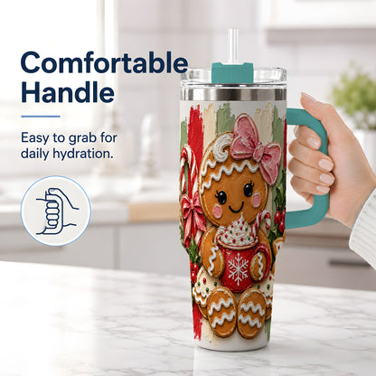 #pl[40oz|Green] Gingerbread Girl 40oz Tumbler, Christmas Cocoa Holiday Artwork