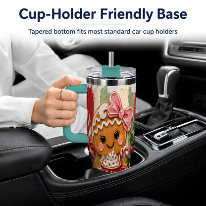 #pl[40oz|Green] Gingerbread Girl 40oz Tumbler, Christmas Cocoa Holiday Artwork