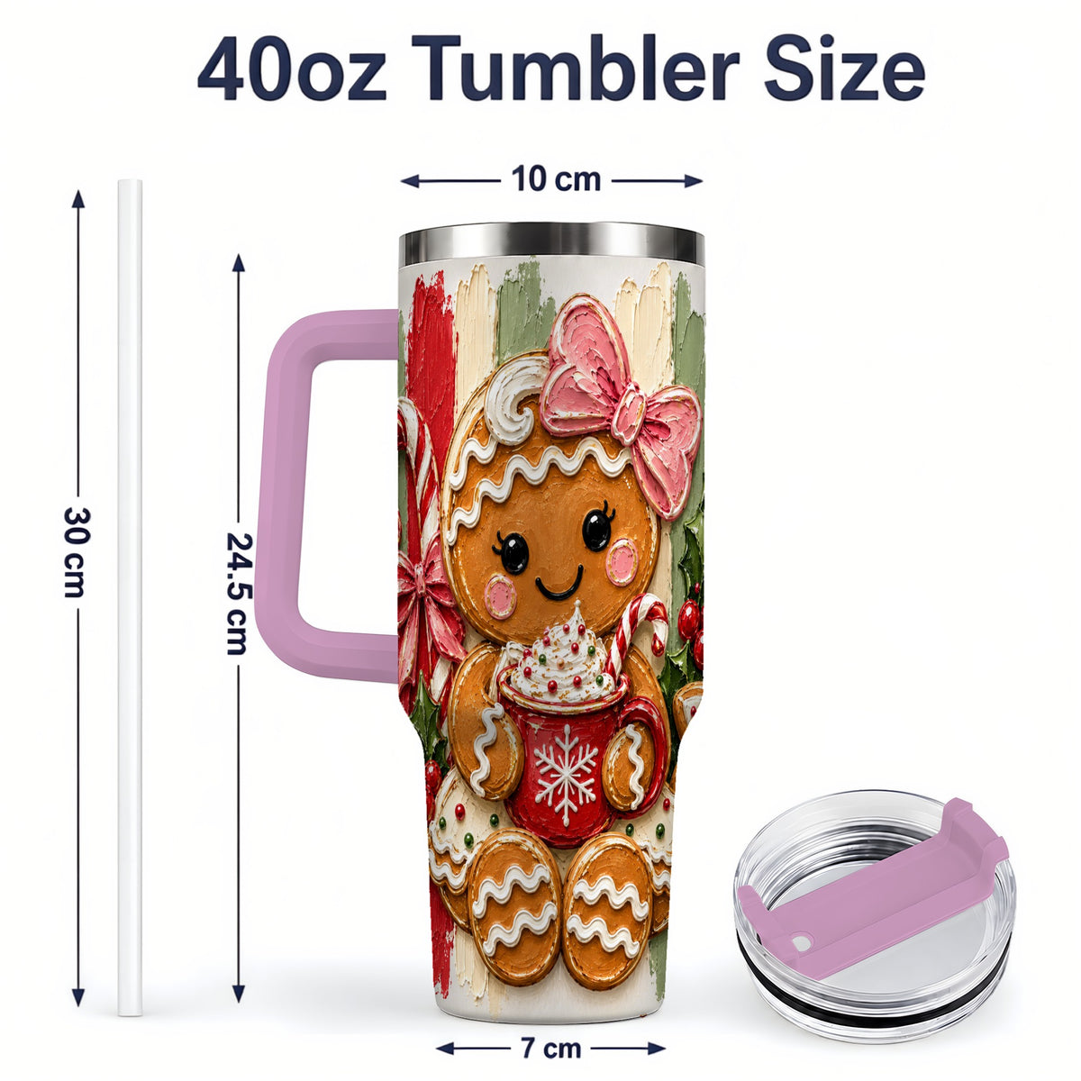 #pl[40oz|Pink] Gingerbread Girl 40oz Tumbler, Christmas Cocoa Holiday Artwork