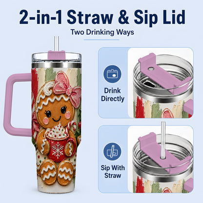 #pl[40oz|Pink] Gingerbread Girl 40oz Tumbler, Christmas Cocoa Holiday Artwork