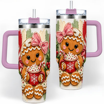 #pl[40oz|Pink] Gingerbread Girl 40oz Tumbler, Christmas Cocoa Holiday Artwork