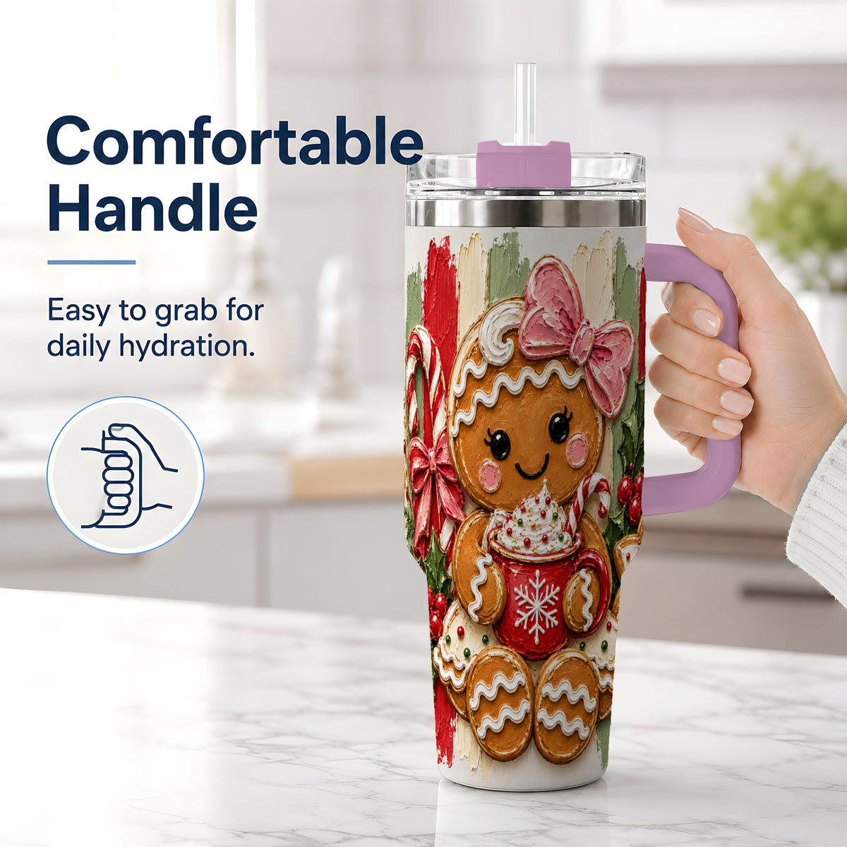 #pl[40oz|Pink] Gingerbread Girl 40oz Tumbler, Christmas Cocoa Holiday Artwork