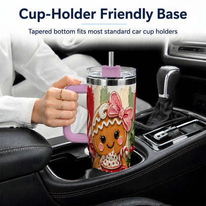 #pl[40oz|Pink] Gingerbread Girl 40oz Tumbler, Christmas Cocoa Holiday Artwork