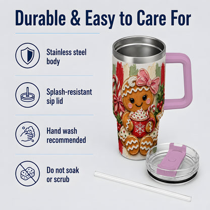 #pl[40oz|Pink] Gingerbread Girl 40oz Tumbler, Christmas Cocoa Holiday Artwork