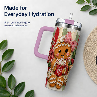 #pl[40oz|Pink] Gingerbread Girl 40oz Tumbler, Christmas Cocoa Holiday Artwork