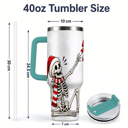 #pl[40oz|Green] Christmas Skeleton 40oz Tumbler, Santa Hat Candy Cane Artwork