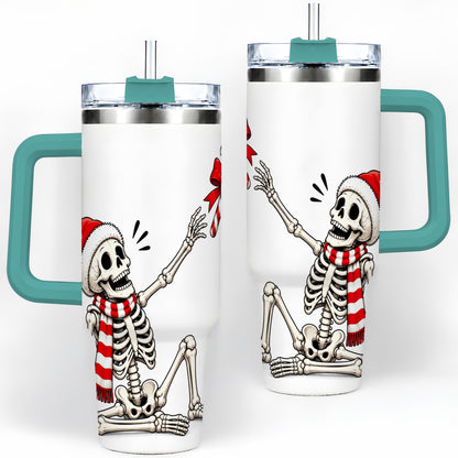 #pl[40oz|Green] Christmas Skeleton 40oz Tumbler, Santa Hat Candy Cane Artwork