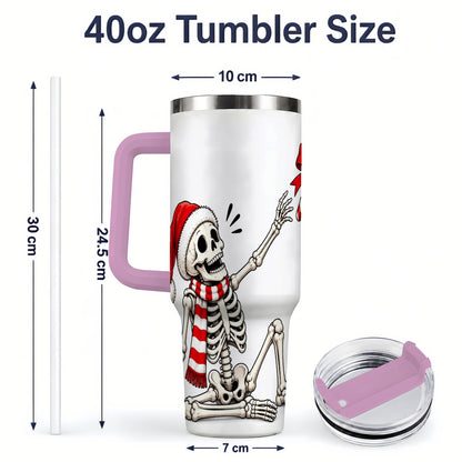 #pl[40oz|Pink] Christmas Skeleton 40oz Tumbler, Santa Hat Candy Cane Artwork