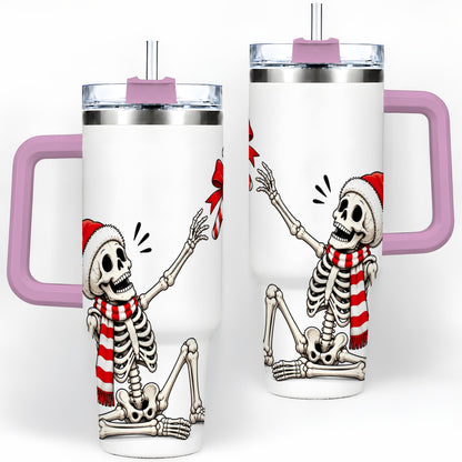 #pl[40oz|Pink] Christmas Skeleton 40oz Tumbler, Santa Hat Candy Cane Artwork