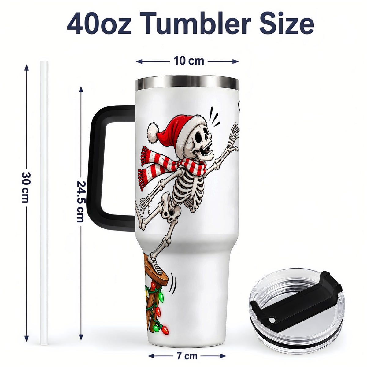 #pl[40oz|Black] Christmas Skeleton 40oz Tumbler, Stainless Steel Santa Holiday Artwork