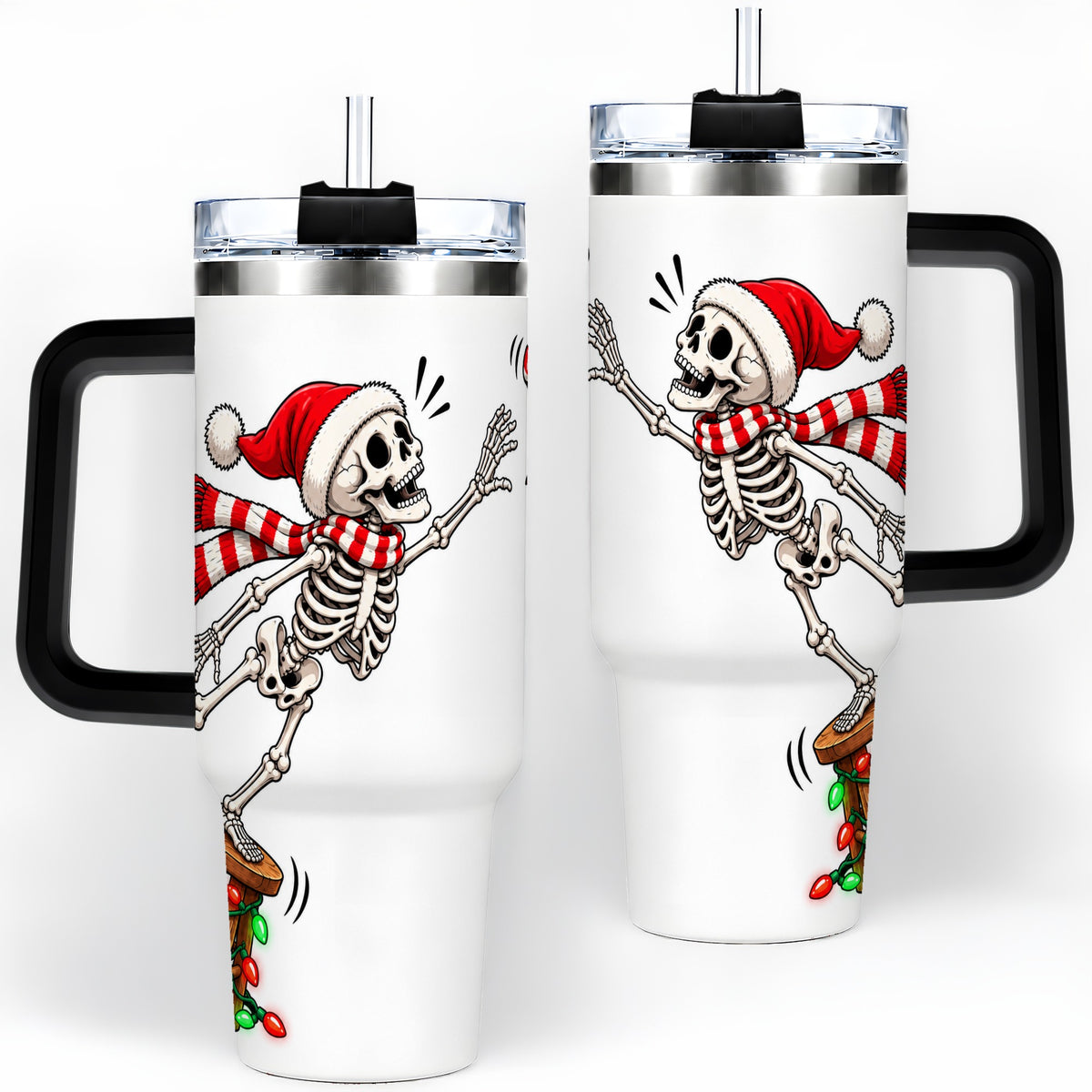#pl[40oz|Black] Christmas Skeleton 40oz Tumbler, Stainless Steel Santa Holiday Artwork