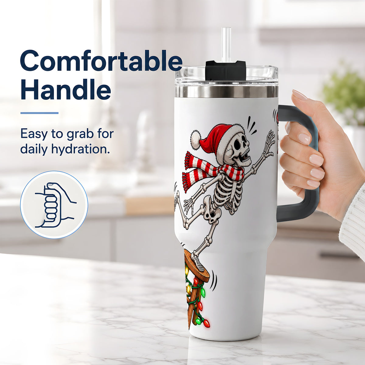 #pl[40oz|Black] Christmas Skeleton 40oz Tumbler, Stainless Steel Santa Holiday Artwork