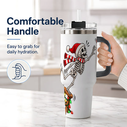 #pl[40oz|Black] Christmas Skeleton 40oz Tumbler, Stainless Steel Santa Holiday Artwork