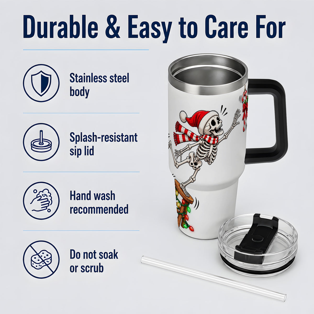 #pl[40oz|Black] Christmas Skeleton 40oz Tumbler, Stainless Steel Santa Holiday Artwork