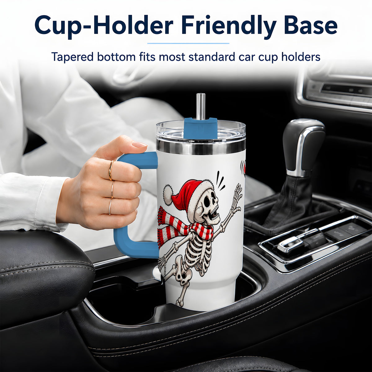 #pl[40oz|Blue] Christmas Skeleton 40oz Tumbler, Stainless Steel Santa Holiday Artwork