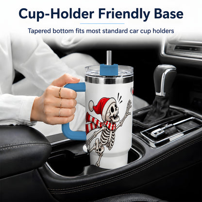 #pl[40oz|Blue] Christmas Skeleton 40oz Tumbler, Stainless Steel Santa Holiday Artwork