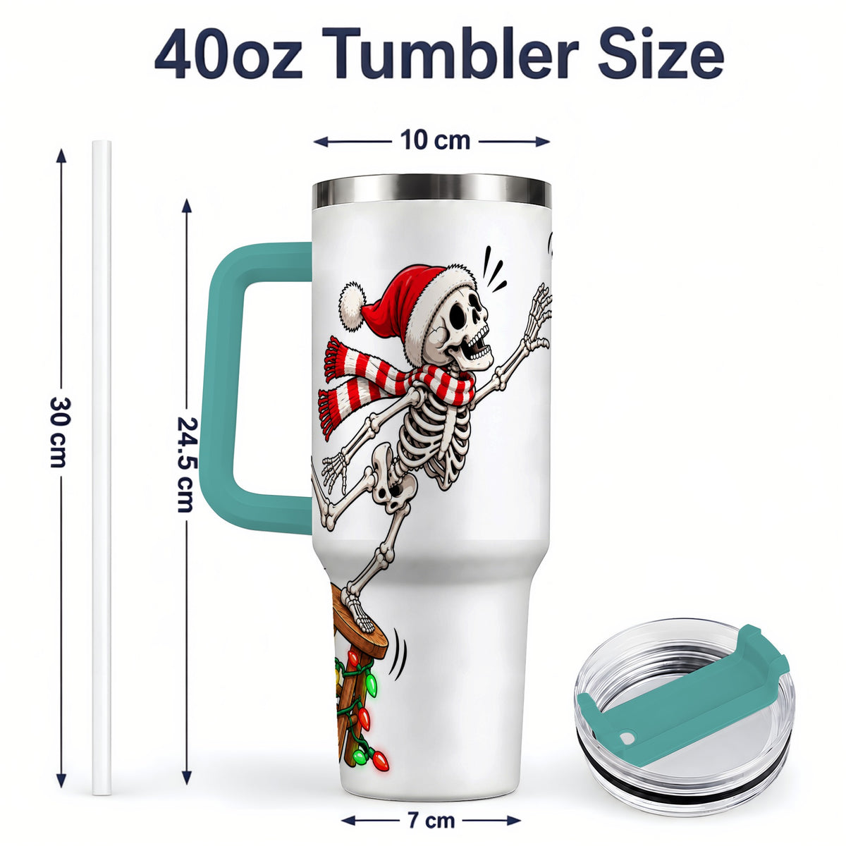 #pl[40oz|Green] Christmas Skeleton 40oz Tumbler, Stainless Steel Santa Holiday Artwork