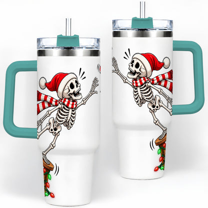 #pl[40oz|Green] Christmas Skeleton 40oz Tumbler, Stainless Steel Santa Holiday Artwork