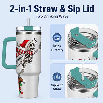 #pl[40oz|Green] Christmas Skeleton 40oz Tumbler, Stainless Steel Santa Holiday Artwork