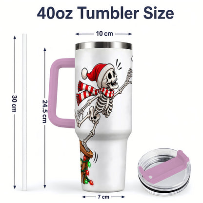 #pl[40oz|Pink] Christmas Skeleton 40oz Tumbler, Stainless Steel Santa Holiday Artwork