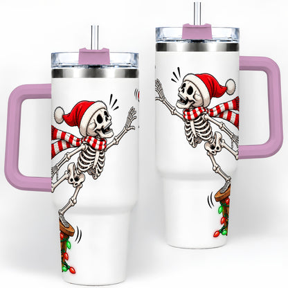 #pl[40oz|Pink] Christmas Skeleton 40oz Tumbler, Stainless Steel Santa Holiday Artwork