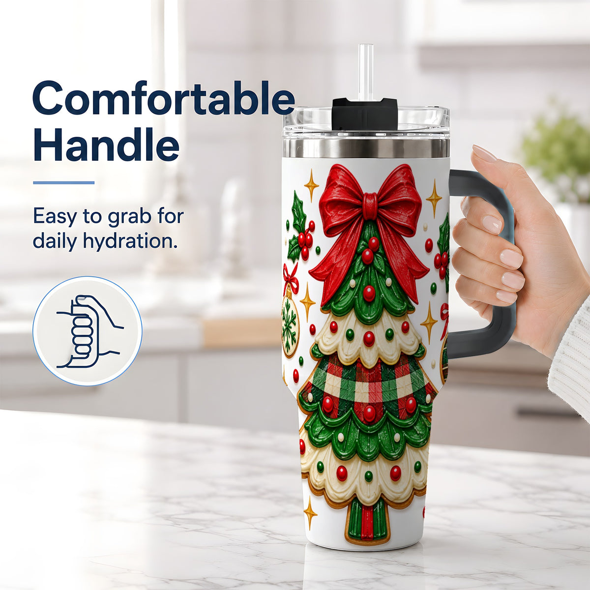 #pl[40oz|Black] Christmas Tree Cookie 40oz Tumbler, Stainless Steel Holiday Drinkware
