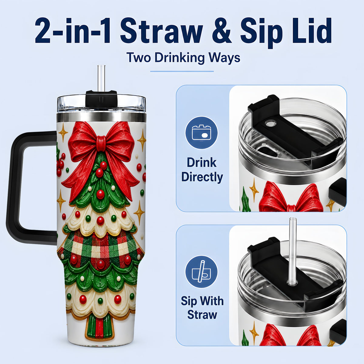 #pl[40oz|Black] Christmas Tree Cookie 40oz Tumbler, Stainless Steel Holiday Drinkware