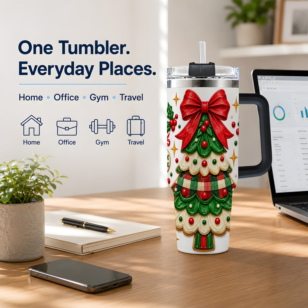 #pl[40oz|Black] Christmas Tree Cookie 40oz Tumbler, Stainless Steel Holiday Drinkware