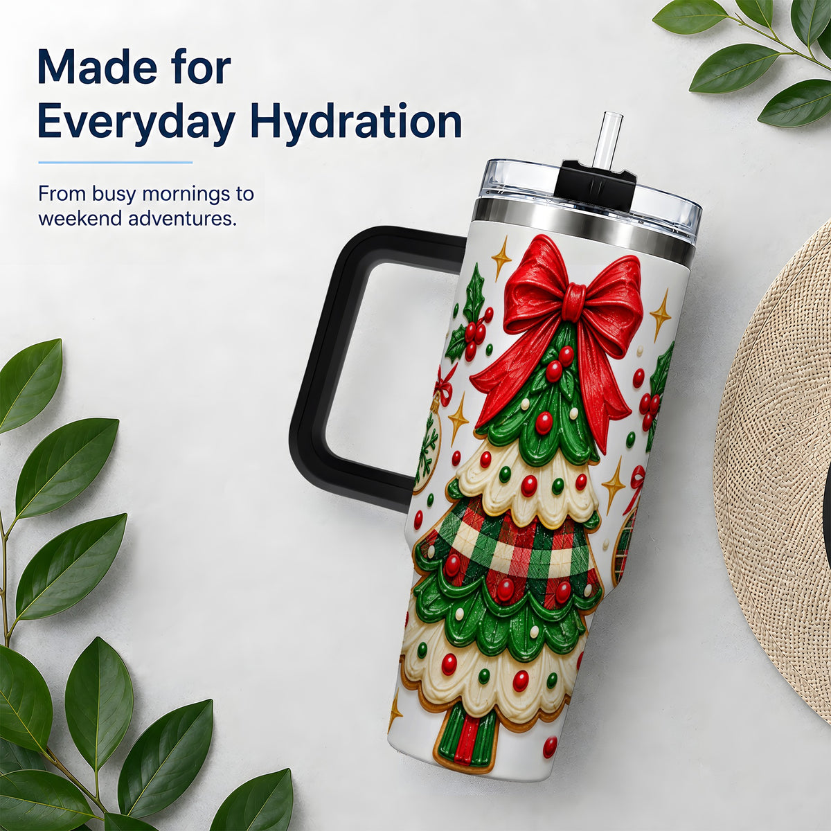 #pl[40oz|Black] Christmas Tree Cookie 40oz Tumbler, Stainless Steel Holiday Drinkware