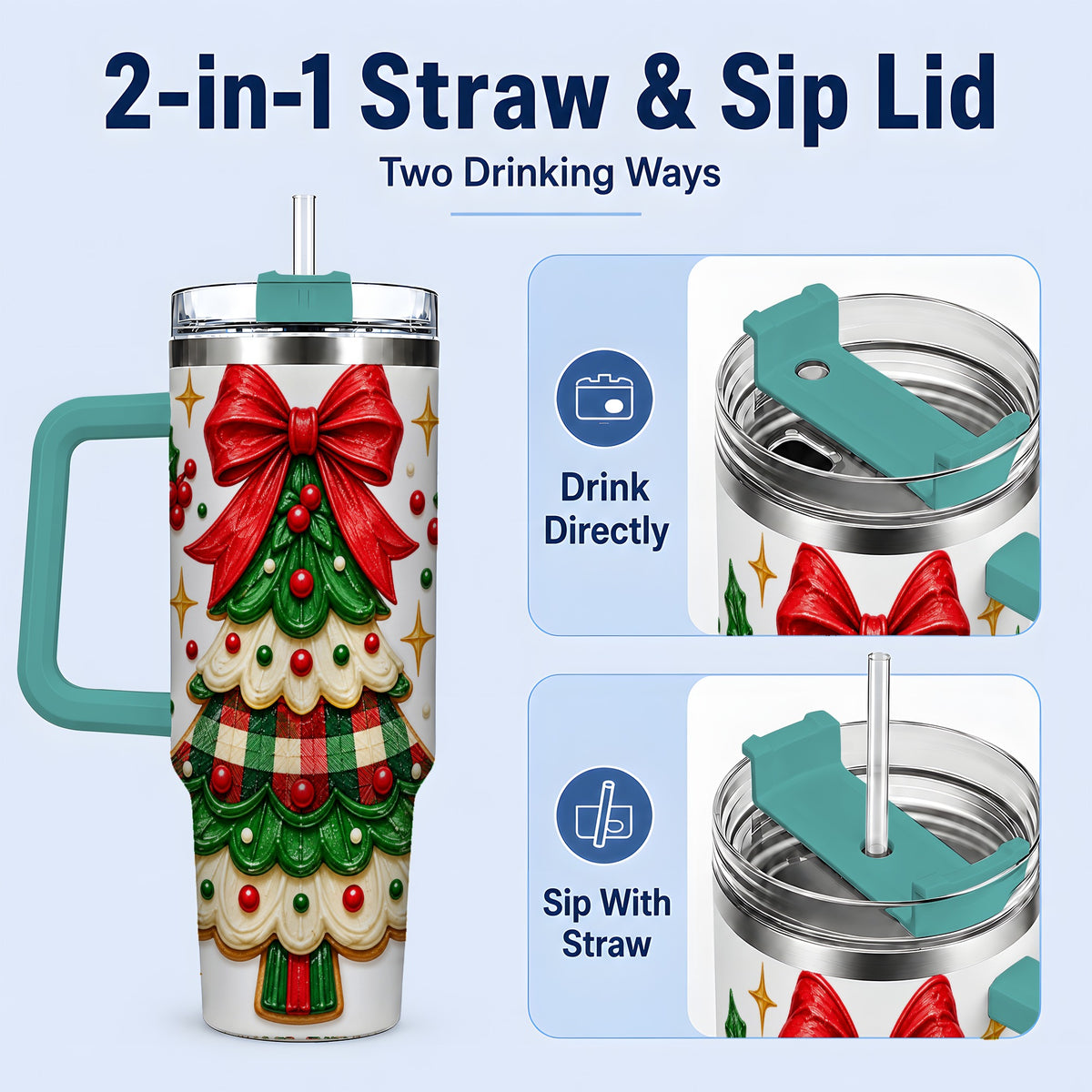 #pl[40oz|Green] Christmas Tree Cookie 40oz Tumbler, Stainless Steel Holiday Drinkware