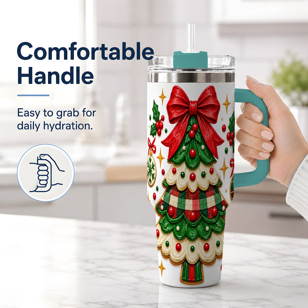 #pl[40oz|Green] Christmas Tree Cookie 40oz Tumbler, Stainless Steel Holiday Drinkware