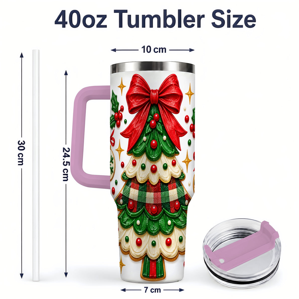 #pl[40oz|Pink] Christmas Tree Cookie 40oz Tumbler, Stainless Steel Holiday Drinkware