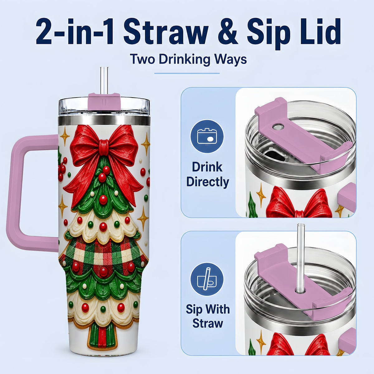 #pl[40oz|Pink] Christmas Tree Cookie 40oz Tumbler, Stainless Steel Holiday Drinkware