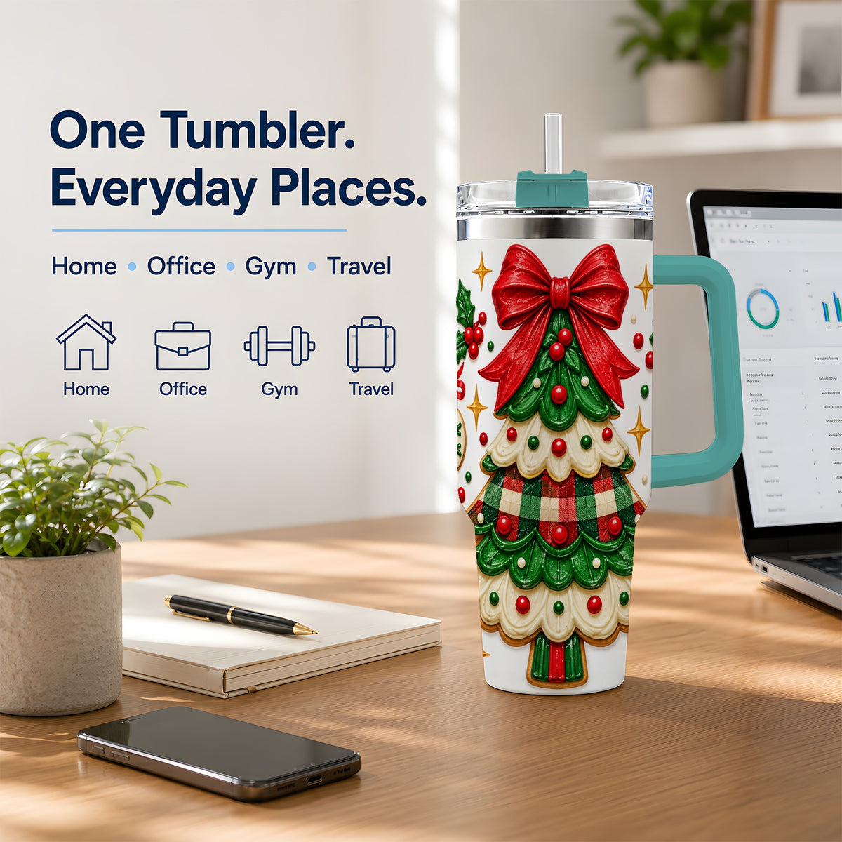 #pl[40oz|Green] Christmas Tree Cookie 40oz Tumbler, Stainless Steel Holiday Drinkware