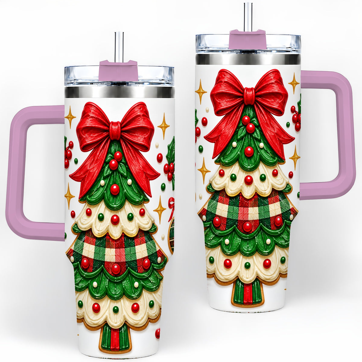 #pl[40oz|Pink] Christmas Tree Cookie 40oz Tumbler, Stainless Steel Holiday Drinkware