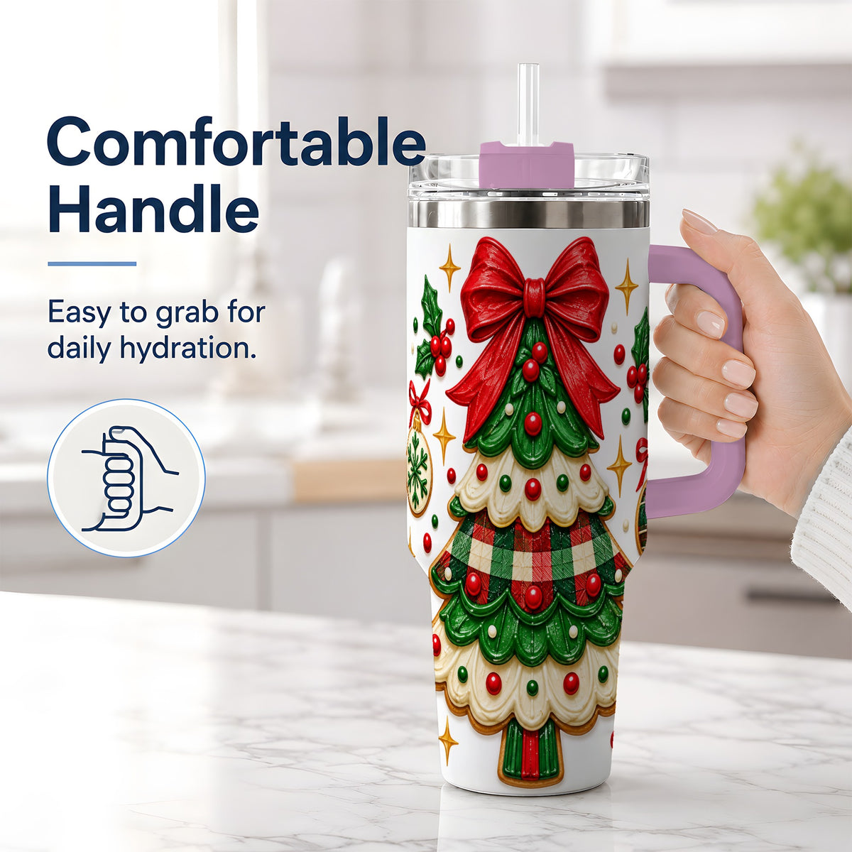 #pl[40oz|Pink] Christmas Tree Cookie 40oz Tumbler, Stainless Steel Holiday Drinkware