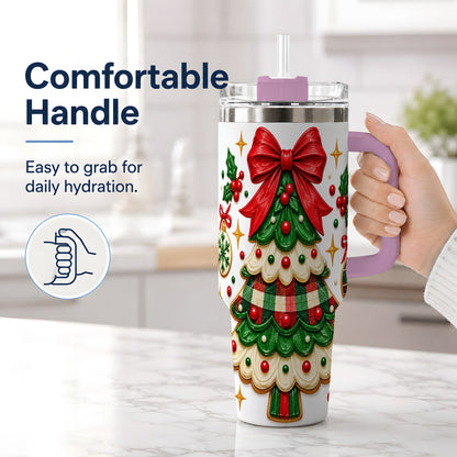 #pl[40oz|Pink] Christmas Tree Cookie 40oz Tumbler, Stainless Steel Holiday Drinkware