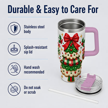 #pl[40oz|Pink] Christmas Tree Cookie 40oz Tumbler, Stainless Steel Holiday Drinkware