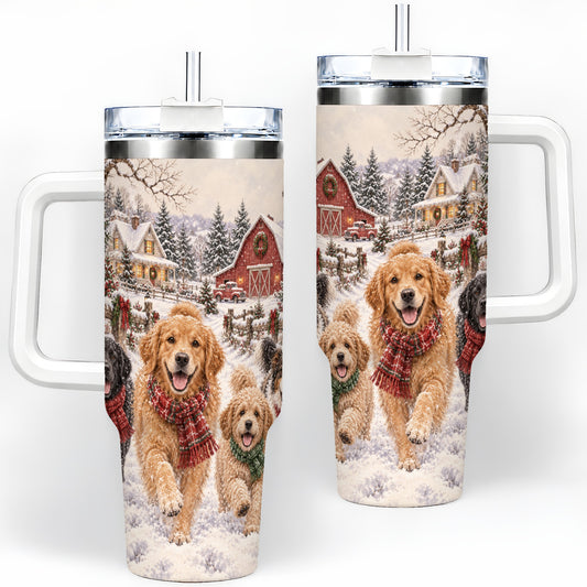 Christmas Dogs 40oz Tumbler, Stainless Steel Snowy Holiday Drinkware
